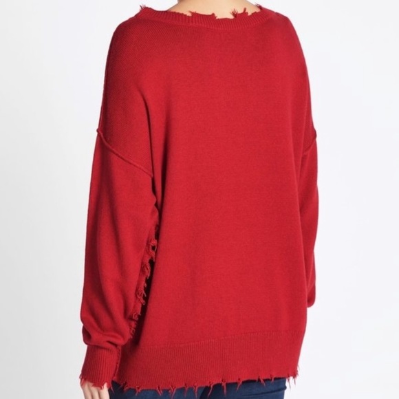 IRO Jeans Nosasa Red Distressed Sweater Size Small - Picture 3 of 9
